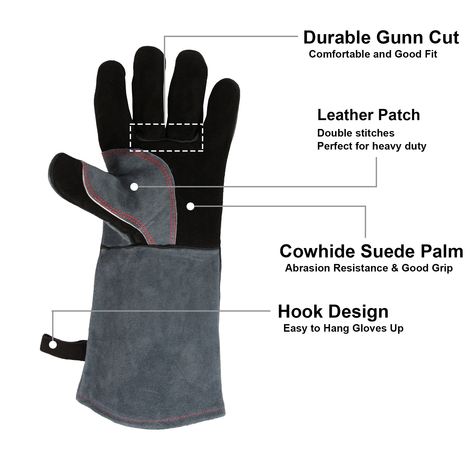 OZERO Grill BBQ Welding Gloves, 932°F Extreme Leather Heat Resistant