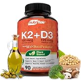 NutriFlair Vitamin D3 + K2-5000 IU D3 / 100 mcg MK7, 90 Capsules | Plant-Based Ingredients, Non-GMO