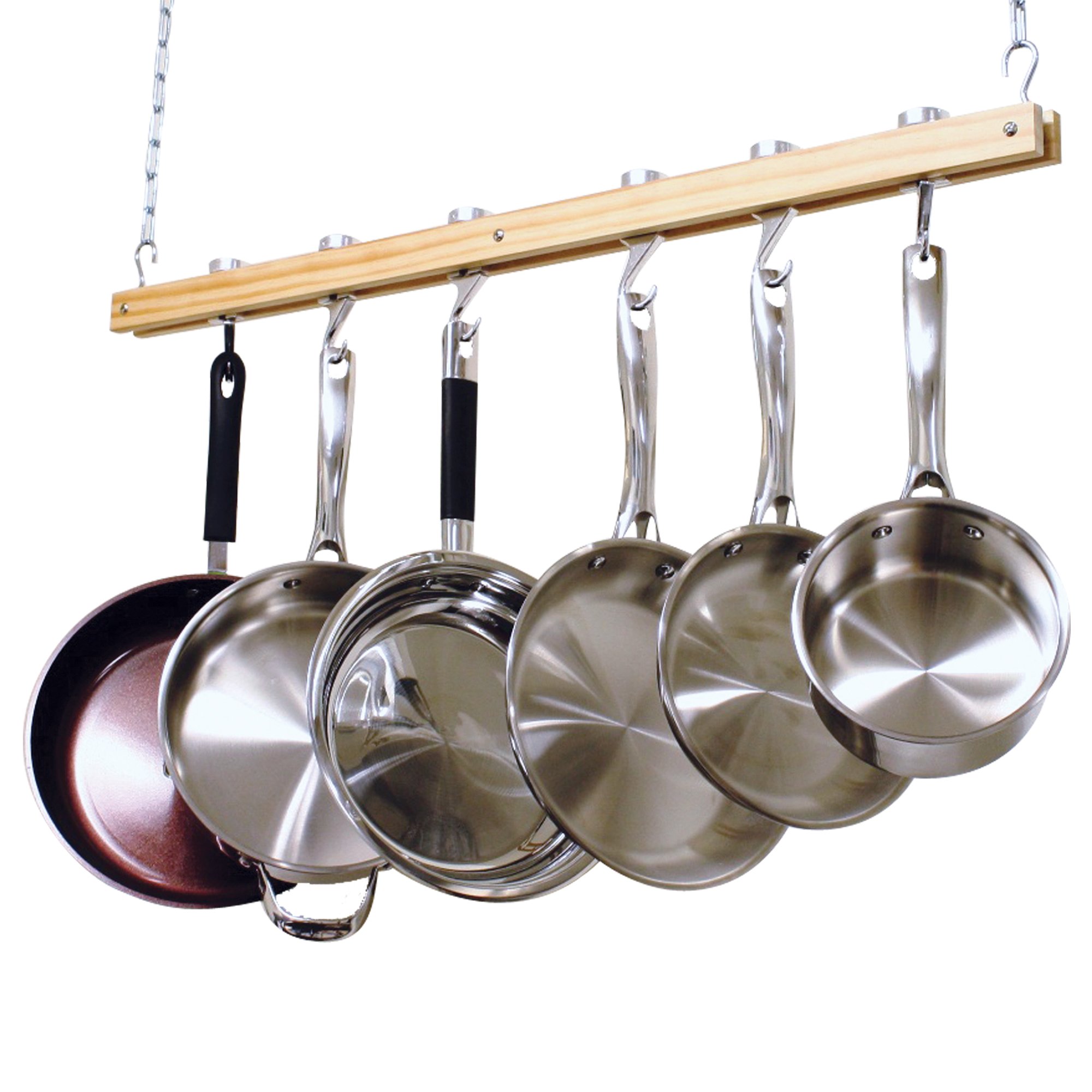 Cooks Standard NC-00269, Single Bar, 36-Inch Ceiling Mounted Wooden Pot Rack, Brown