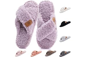 GETOEU Slippers for Women Fuzzy House Slippers with Memory Foam Open Toe House Shoes Warm Cozy Cashmere Slipper Indoor Washab