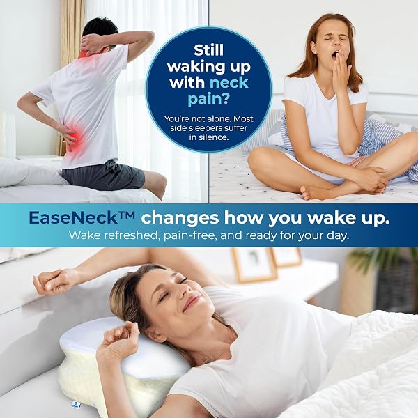 EASENECK CERVICAL NECK PILLOW FOR SLEEPING, ERGONOMIC CONTOUR SOFT NON COLLAPSING MEMORY FOAM FOR NECK AND SHOULDER PAIN RELIEF, ADJUSTABLE SUPPORT FOR SIDE BACK STOMACH SLEEPERS, COOLING PILLOWCASE