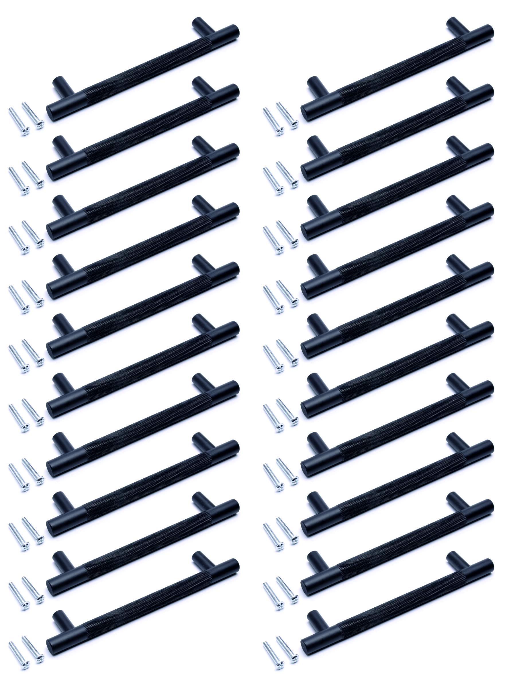 BSM Marketing Black Knurled T Bar Modern Kitchen Cupboard Cabinet Drawer Bar Door Handle Knob Matt Finish (20, 96mm)