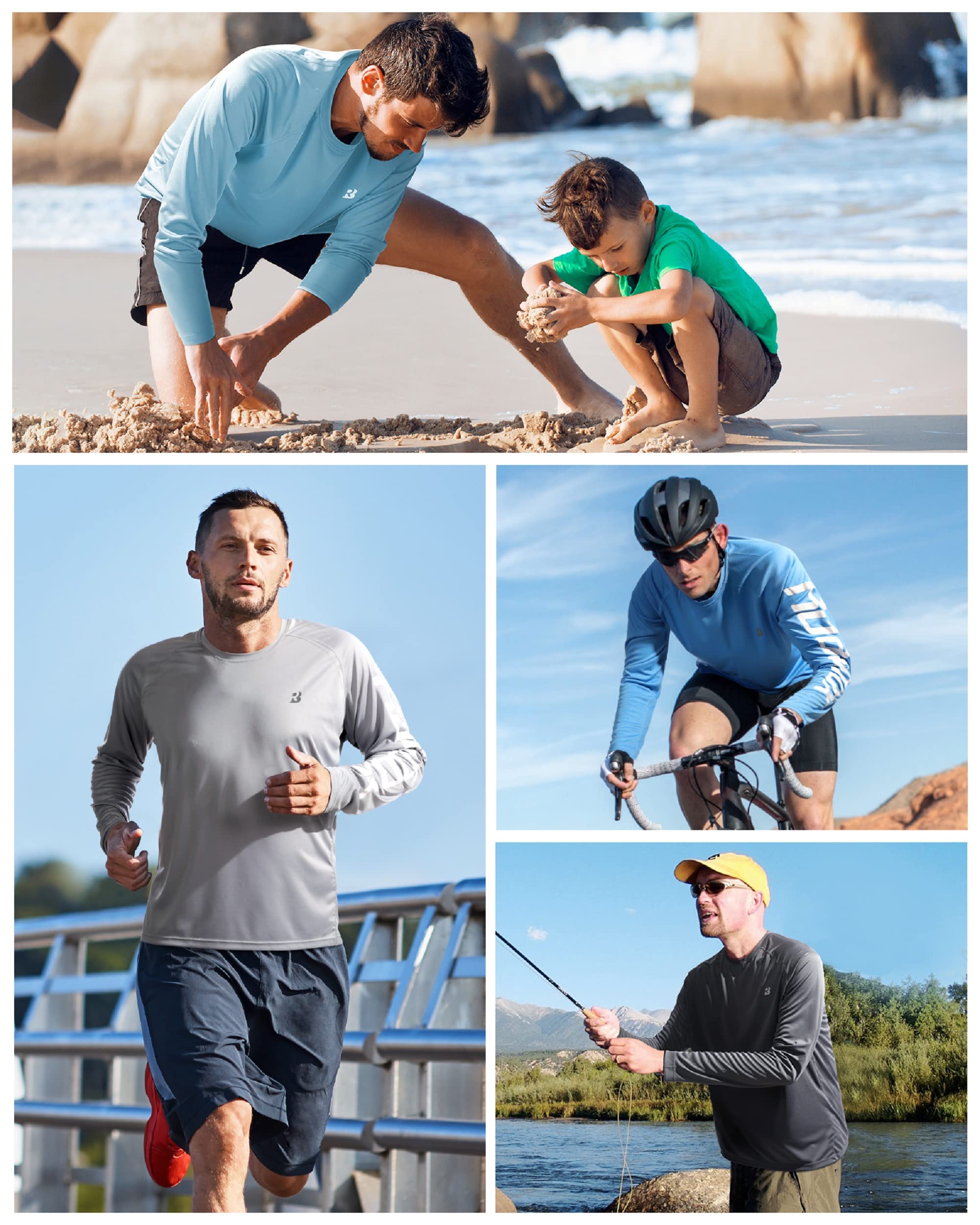 Roadbox Mens UPF 50+ UV Sun Protection Shirts Outdoor Long Sleeve SPF Rash Guard for Fishing Hiking Swimming Running