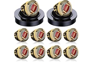 Highergo 10pcs Football Soccer Volleyball Baseball MVP Golf Championship Trophy Ring with Display Chain Stand Softball Basketball Cheerleading Bowling Track Field for Award Gift
