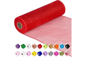 ICOSHOW Deco Mesh Ribbon - 10inch x 30 feet Each Roll Metallic Foil Mesh Ribbon for Christmas, Valentine's Easter Wreath and Home Decorating (Red)