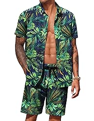 COOFANDY Men's Hawaiian Matching Set Summer