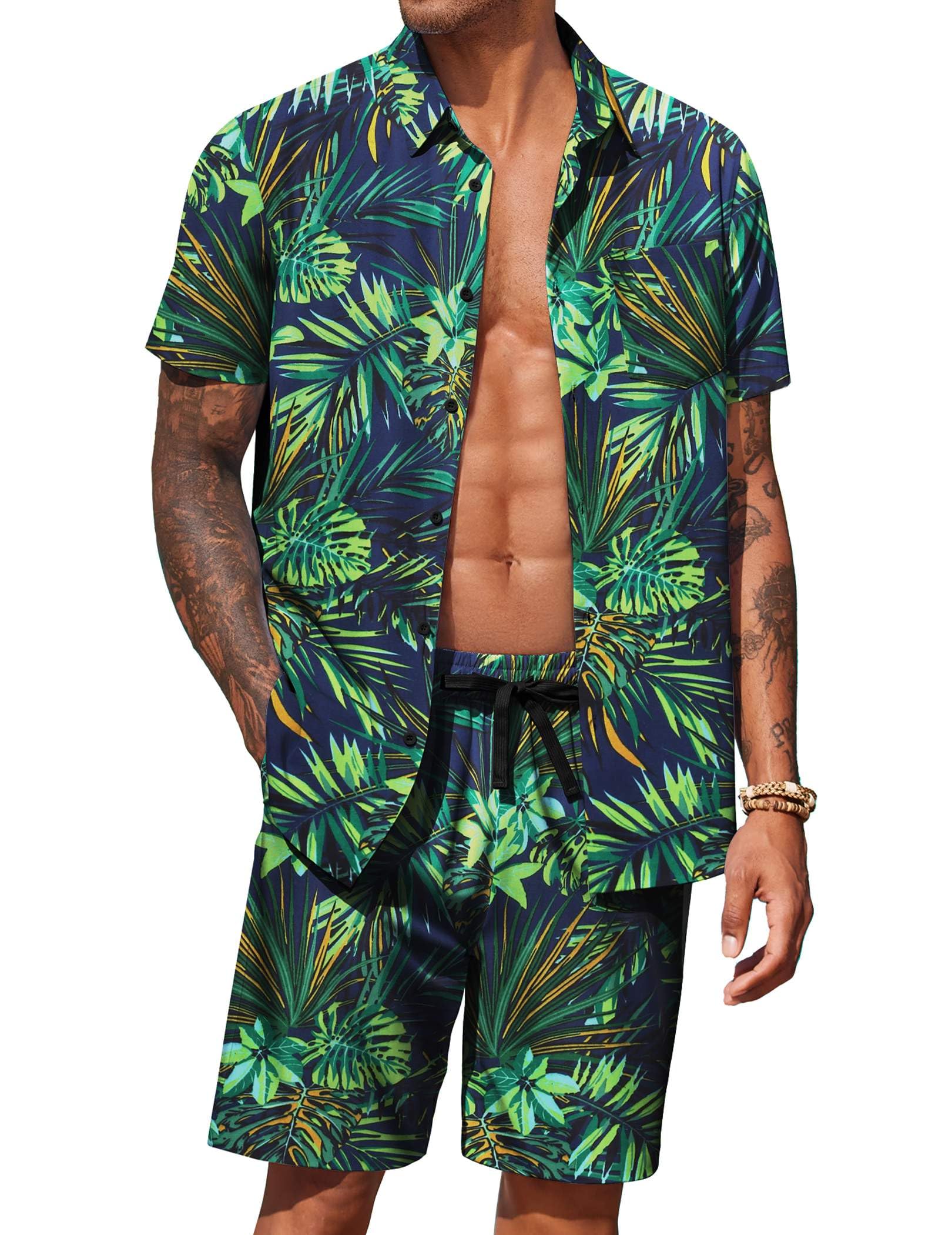 COOFANDY Men's Hawaiian Matching Set Summer