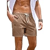 JMIERR Mens Linen Shorts Casual 5"/ 7" Cotton Elastic Waist Drawstring Summer Vacation Beach Shorts with Pockets
