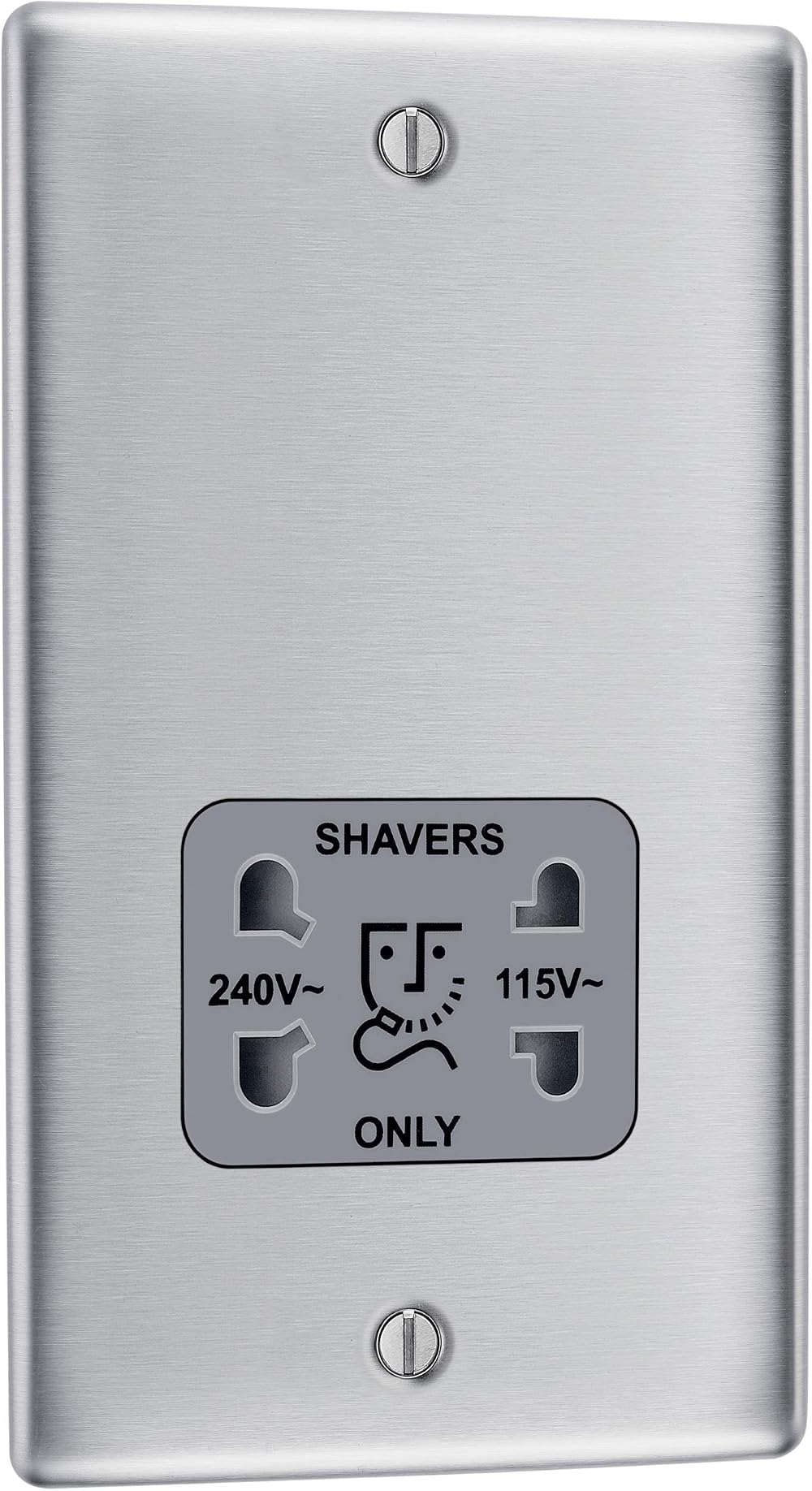BG Electrical Dual Voltage Shaver Socket 115/240V Nexus Metal Brushed Steel