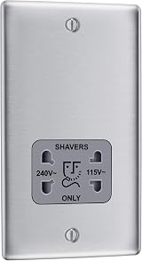 BG Electrical Dual Voltage Shaver Socket 115/240V Nexus Metal Brushed Steel