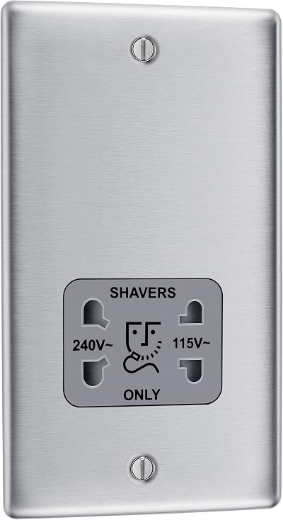 BG Electrical Dual Voltage Shaver Socket 115/240V Nexus Metal Brushed Steel