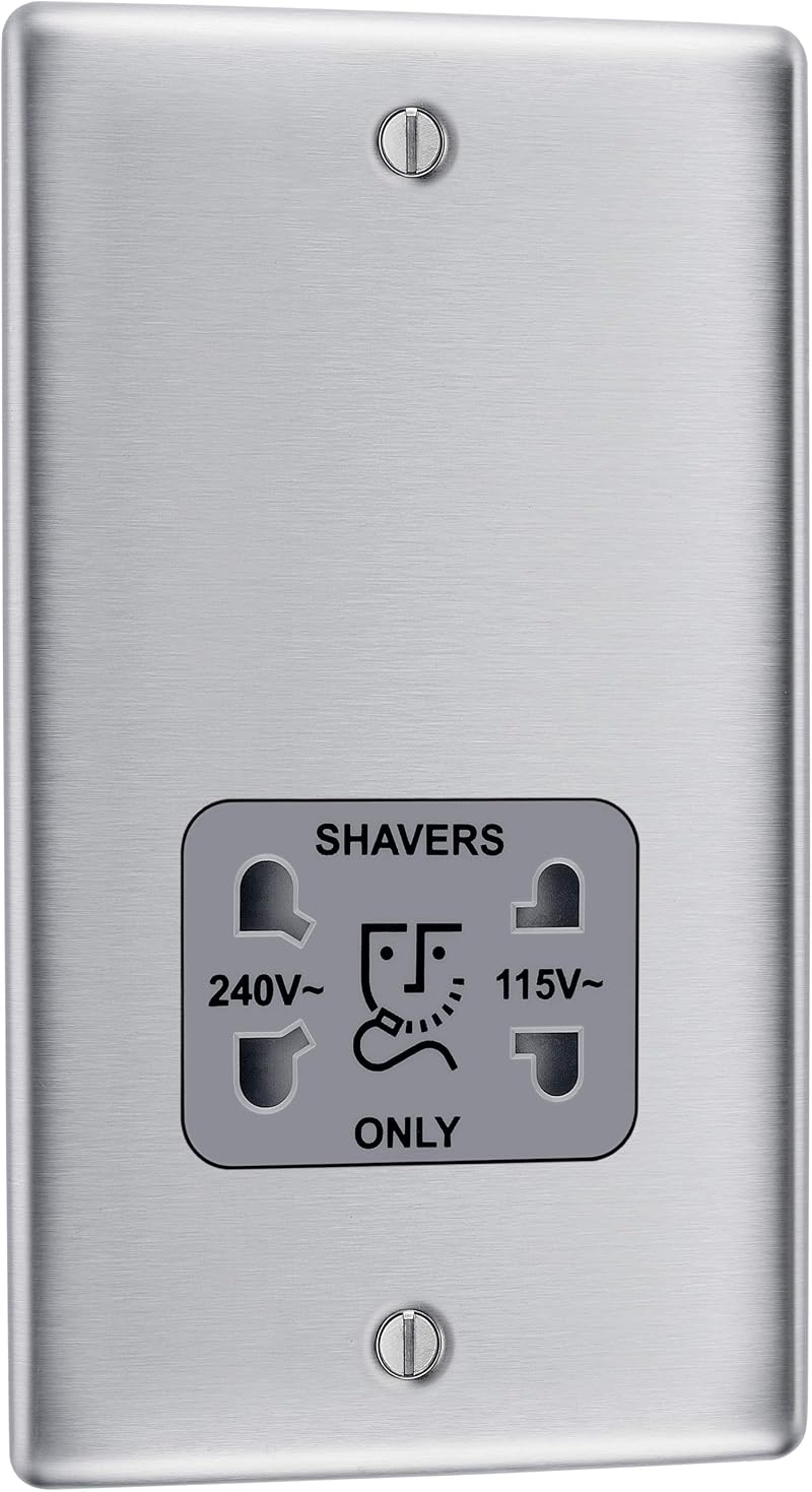 BG Electrical Dual Voltage Shaver Socket 115/240V Nexus Metal Brushed Steel