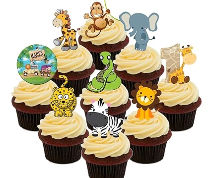 Made4you 1st Birthday Jungle Zoo Animals Edible Cake Decorations