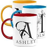 Initial Coffee Mug with Name, 11 Oz / 15 Oz Custom - 9 Colors - Personalized Mugs for Women, Ceramic Coffee Mug Tea Cup for Office and Home Use, Perfect Monogram Gift, Taza Personalizadas