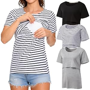 3 Pack Women's Nursing Tops, Breastfeeding Shirts Short Sleeve | Double Layer Nursing Access, Breastfeeding Shirt Design, Sof