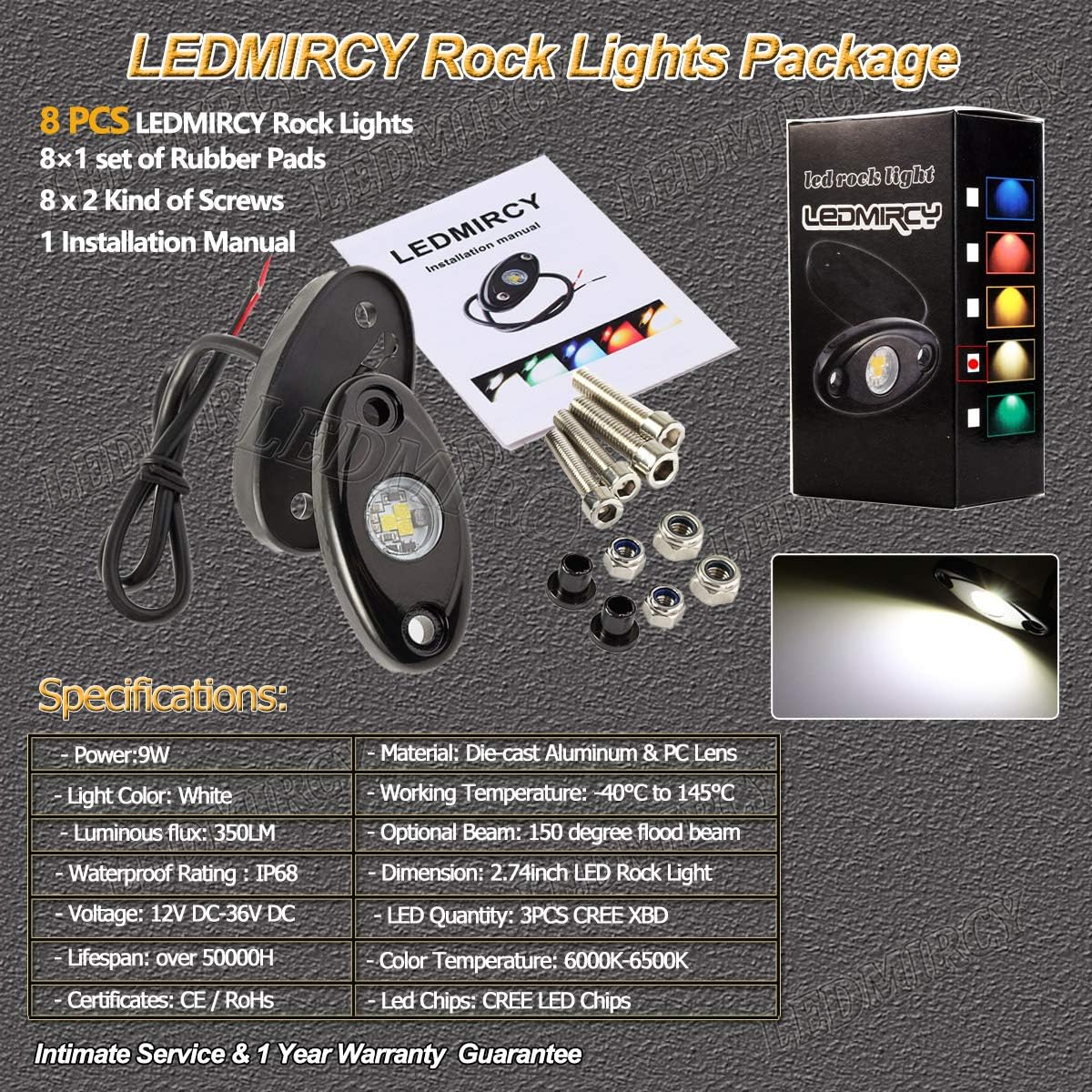 LEDMIRCY LED Rock Lights White Kit 8PCS for Off Road Truck Car Boat ATV SUV Waterproof High Power Underbody Neon Trail Lights Underglow Lights Interior Exterior Shockproof(8PCS-White): Automotive