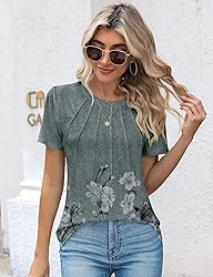Kistore Womens Summer Crew Neck Pleated Floral Tops