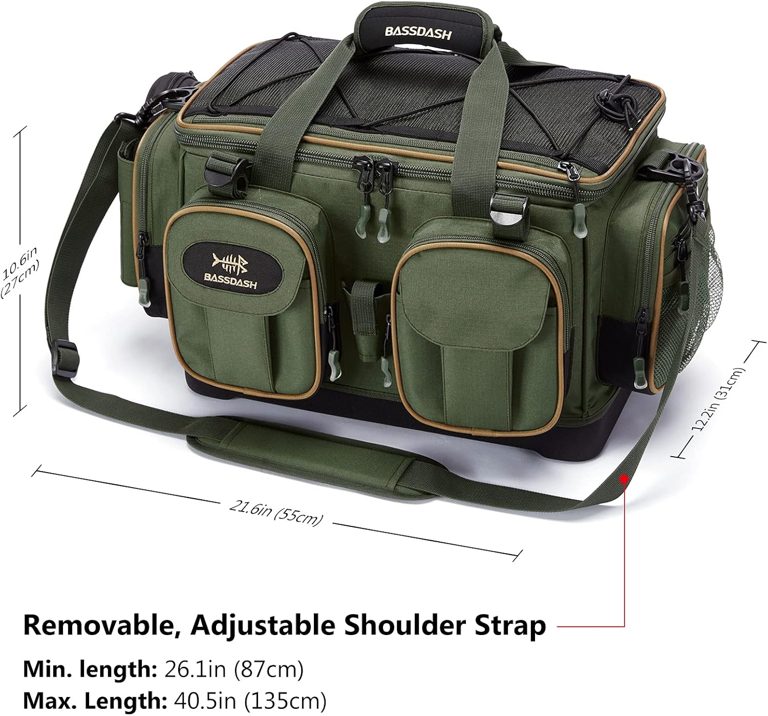BASSDASH FP05 Fishing Tackle Shoulder Bag Water Resistant Lightweight Gear Storage Pack with Hard Molded Bottom Rain Cover