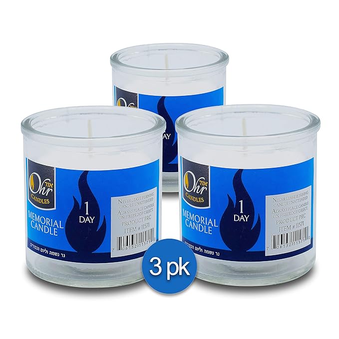 Ohr 1 Day Yahrzeit Candle 3 Pack 24 Hour Kosher Yahrtzeit Memorial