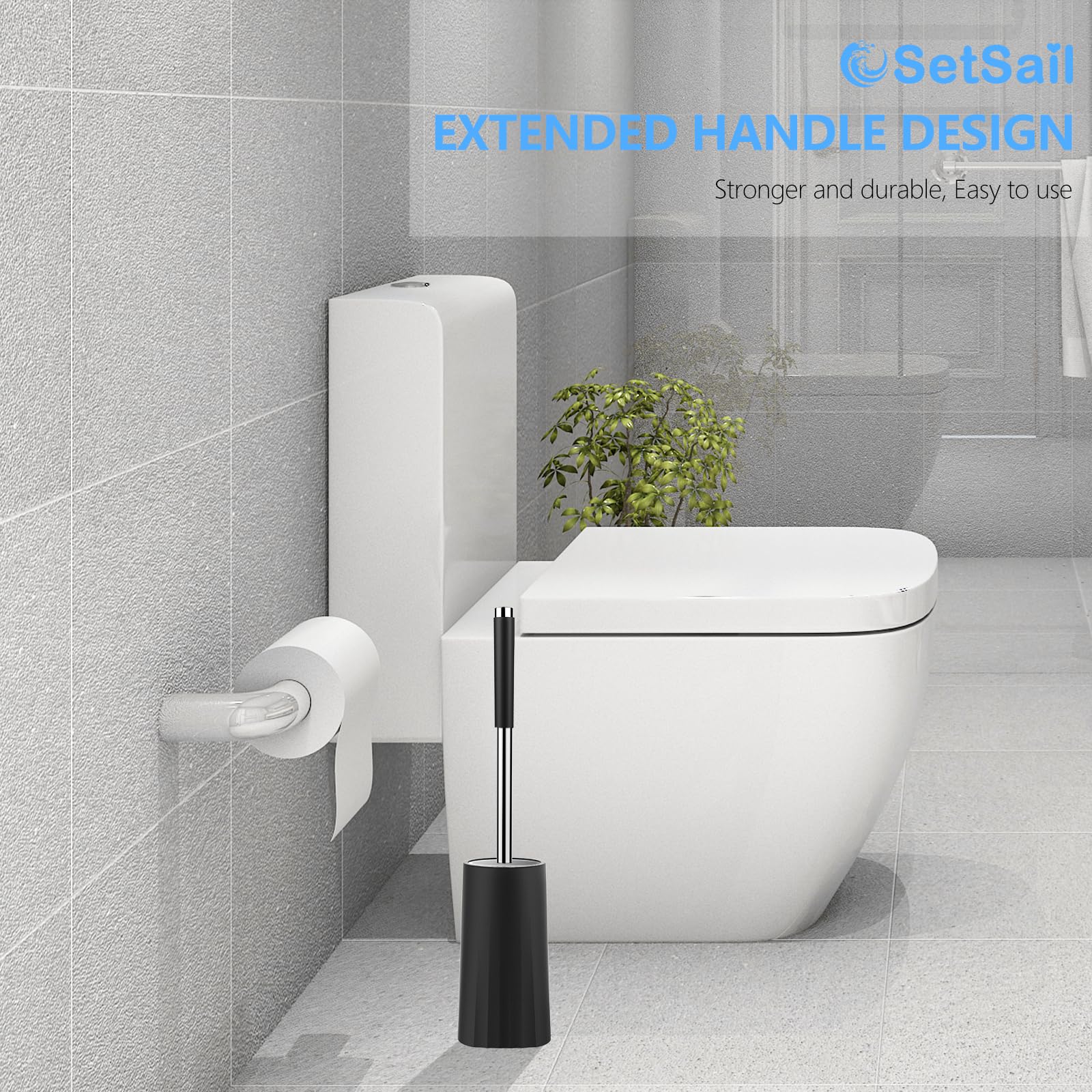 SetSail Toilet Brush, Compact Size Toilet Bowl Brush and Holder Toilet Brushes for Bathroom with Stainless Steel Handle Toilet Cleaner Brush with Durable Scrubbing Bristles, Splash-Proof