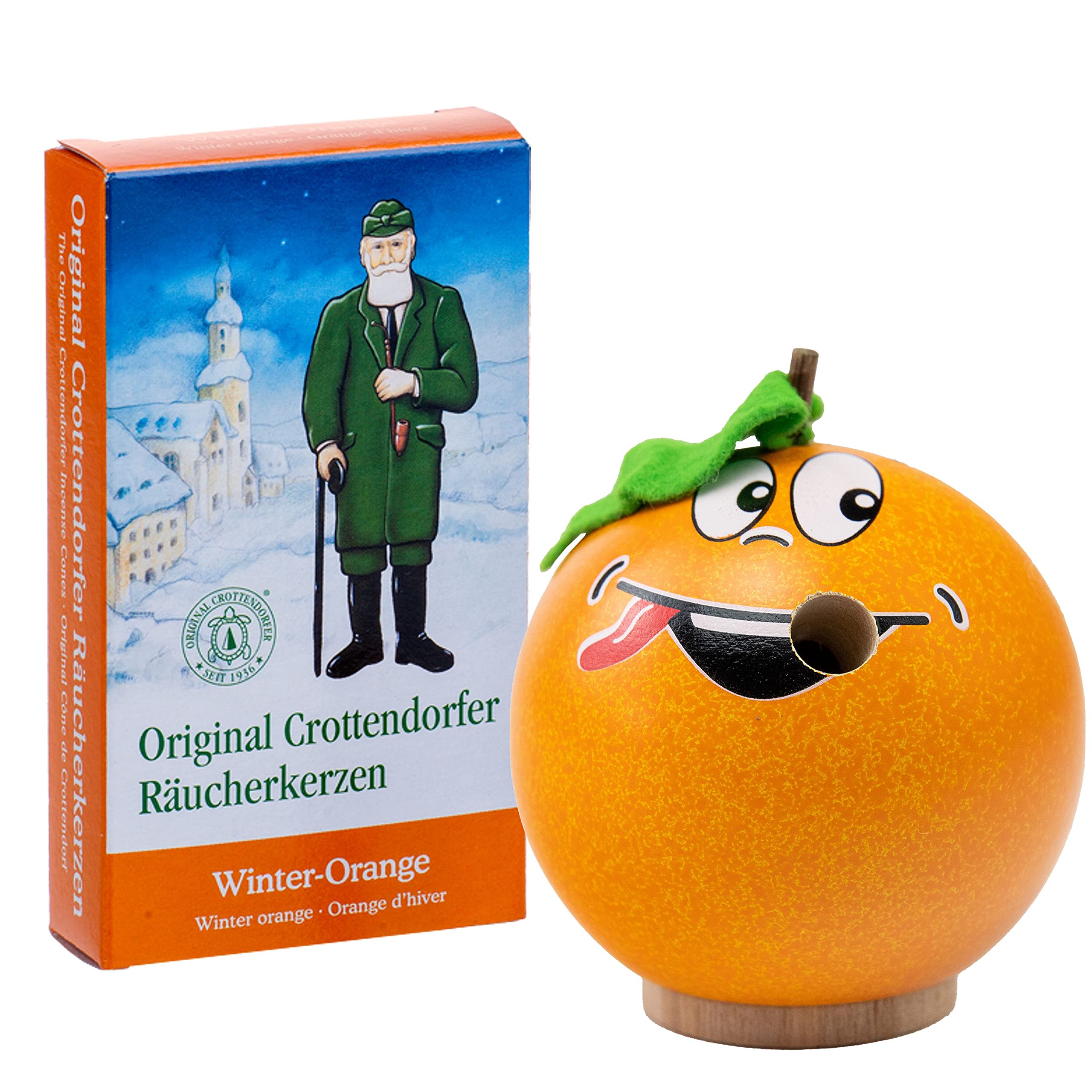 | Smoking figure from the Erzgebirge | Cheeky fruits 7 cm including Crottendorfer incense candles | Smoking man decorative figure | Original Erzgebirge folk art (orange)