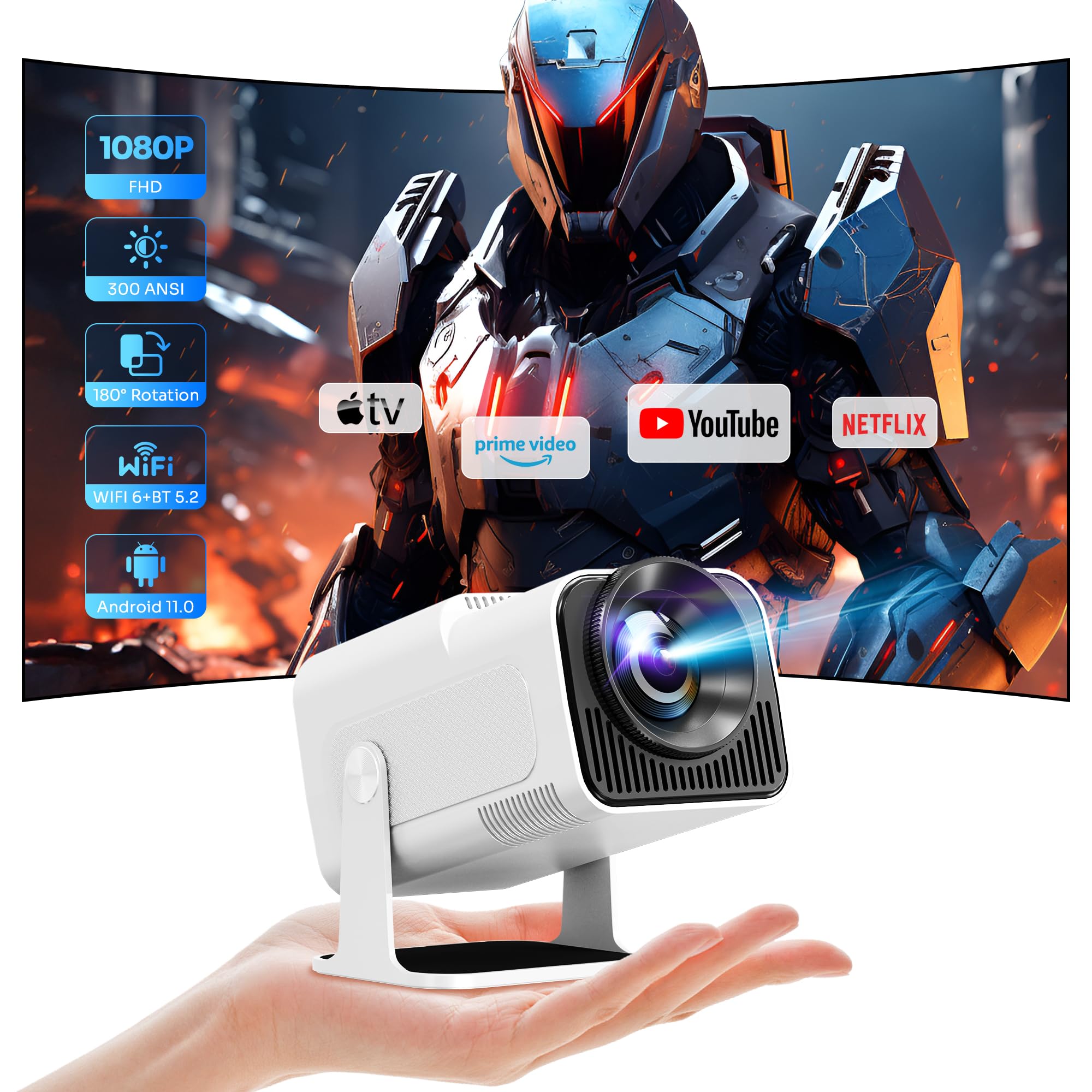 2024 NEW Smart Mini Projector with 180° Adjustable