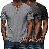 Huukeay 3 Pack Men's Big & Tall Henley Short Sleeve Shirts, Crew Neck Casual Button T-shirts Summer Basic Tees Tops