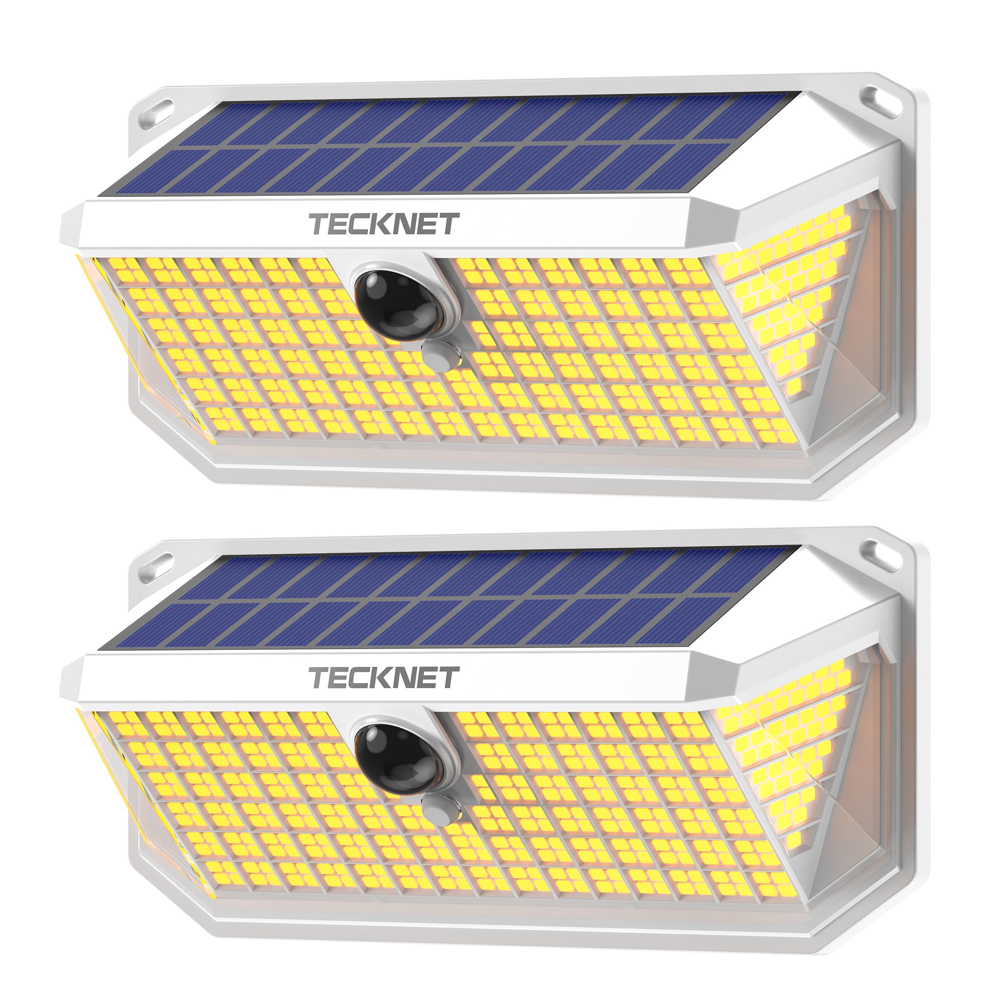 TECKNET 461 LED Solar Powered Outdoor Lights, 270° Angle & 3 Lighting Modes Motion Sensor Light Outdoor, Security Solar Lights Waterproof - 2 Pack, White Color & Warm Light Image