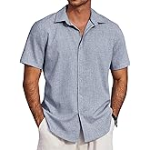 COOFANDY Men's Beach Summer Shirts Linen Texture Shirts Short Sleeve Casual Button Down Shirt