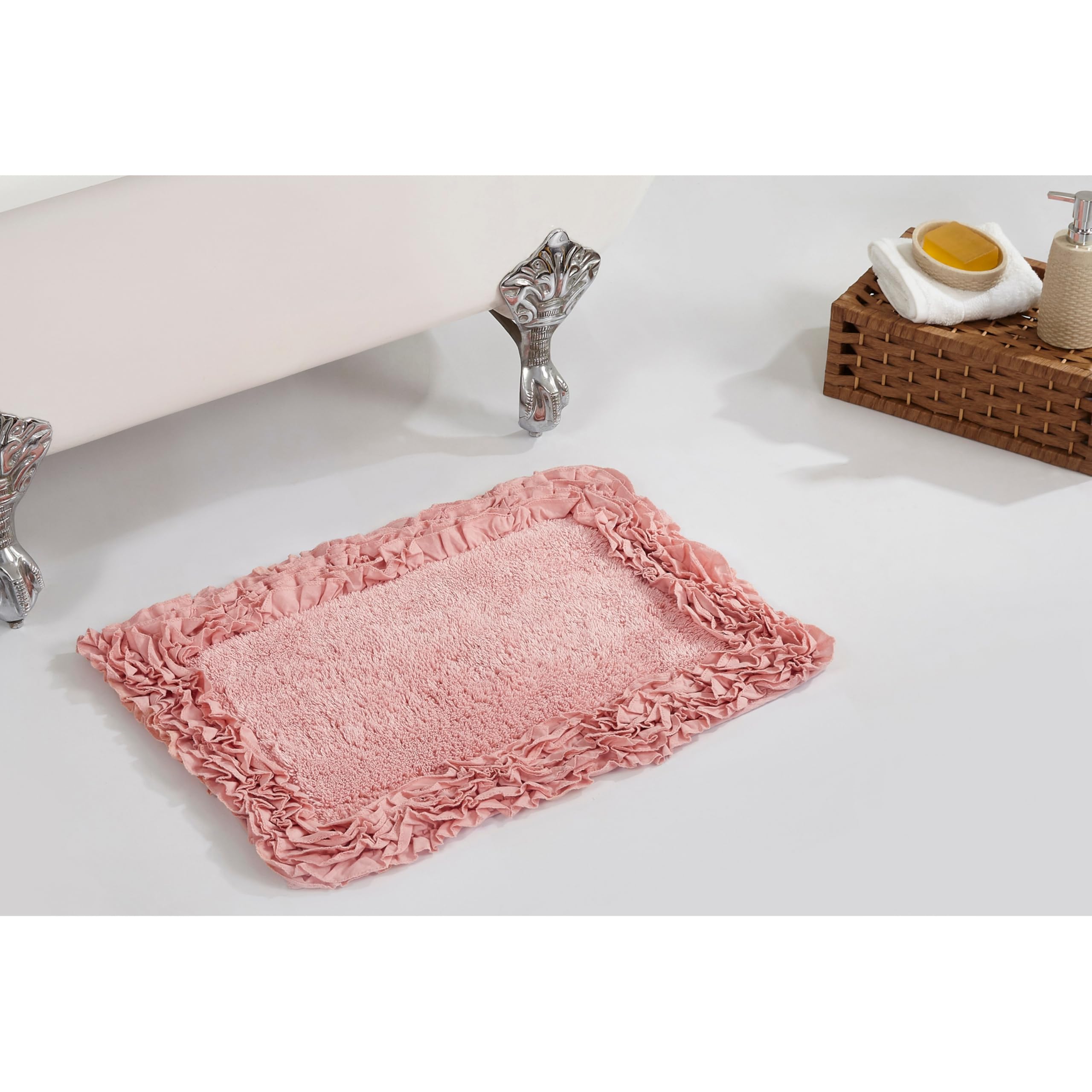 Better Trends 100% Cotton Bath Rug in Shaggy Border Collection - Ultra Soft, Plush, Absorbent, Tufted Bath Rug for Bathtubs, Rain Showers and Under The Sink, 21" x 34", Pink