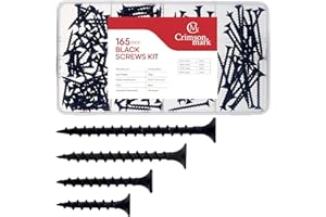 CrimsonMark 165pcs Drywall Screws & Anchors Kit #6 Black Wood Screws for Sheetrock, Picture Hanging Nails, Wall Anchors, Home Improvement Tools Assortment 1", 1-1/4", 1-5/8", 2"