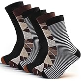 YOZHAKOU 6 PairsMens Dress Socks Business Casual Pattern，Classic Argyle Mid Calf Socks.