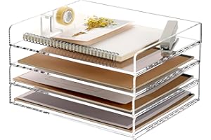 SANRUI 4 Tier Clear Desk Paper Letter Organizer Trays, A4 Stackable File Document Tray, Acrylic Desk Organizers and Accessories Sorter, Workspace Office Supplies Organizers,12.4inx8.86inx6.64in