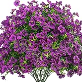Grunyia Artificial Fake Flowers for Outdoor Spring Decoration, 16 Bundles Faux Silk Colorful Daisy UV Resistant Realistic for Outside Porch Patio Home Yard Garden Planters Pots Window Box (Purple)
