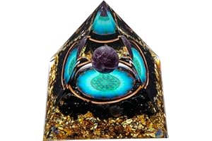 MXiiXM Orgone Pyramid for Positive Energy, Amethyst Crystal Ball Orgone Pyramid, Protection Crystals Energy Generator for Stress Reduce Healing Meditation Attract Wealth Lucky (Seed of Life)