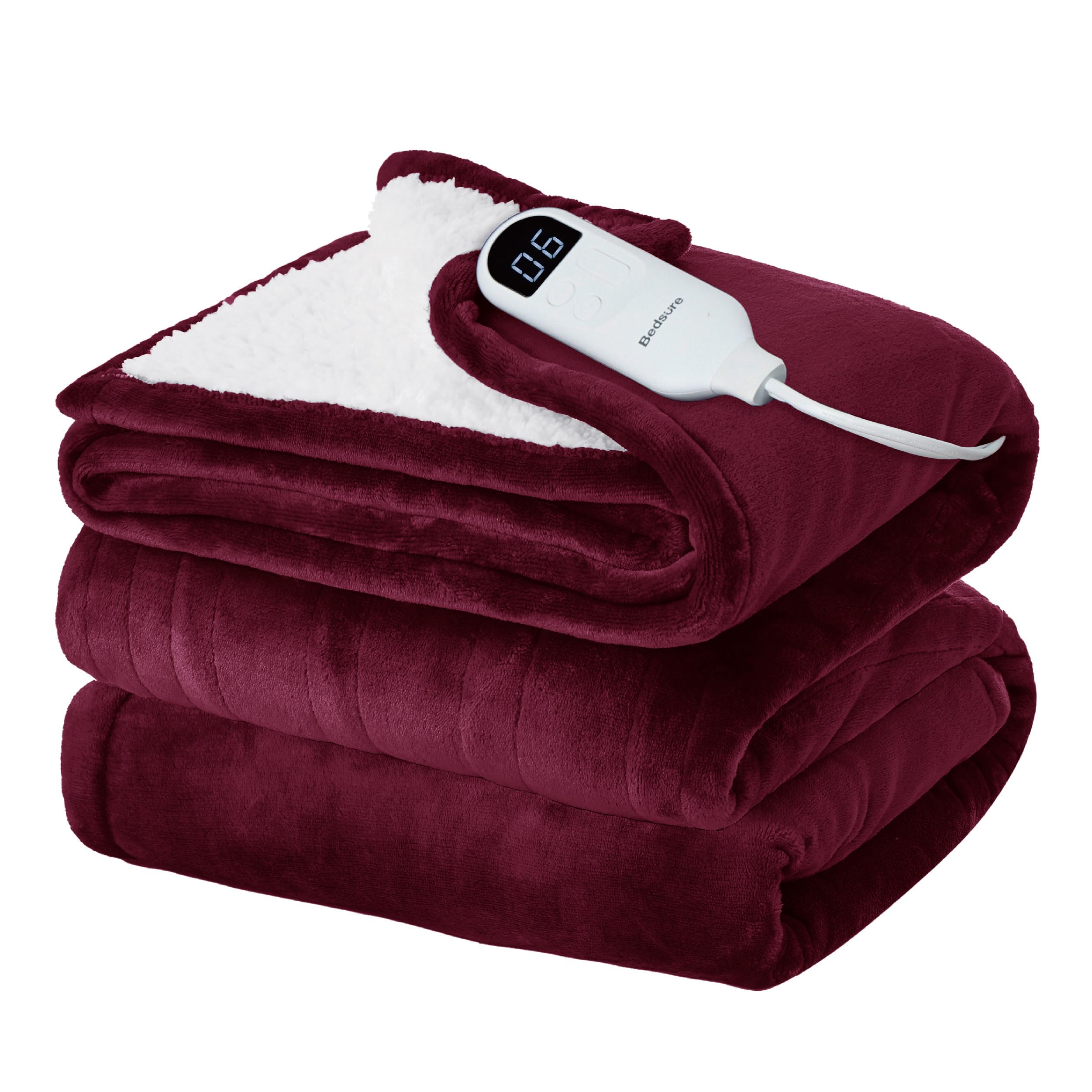 Photo 1 of Bedsure Electric Blanket Full Size - Soft Flannel Heated Blanket, Fast Heating with 10 Time Settings & 6 Heat Settings, Warm Gift for Grandma (72x84 inches, Burgundy)