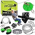 TRSMIMA Zipline Kit for Kids and Adult 200ft Zipline with Spring Brake Safety Harness Zip line Trolley Ratchet Tighten System Support 330 lbs