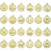 Tupalizy 24PCS Zodiac Sign Charms Bulk for Necklaces Bracelets Keychain Earrings Jewelry Making Chokers Vintage Round 12 Constellation Pendants for DIY Craft Birthday Christmas Gifts