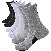 Vanturex Mid-Crew Basketball Socks 6 Pairs - Arch Support Non-Slip Socks with Cushioned Sole & Mesh Ventilation for Men/Women