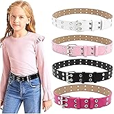Toptim Set of 4 Kids Double Grommet Belt for Girls and Boys, Punk PU Leather Kids Studded Holes Belt for Jeans Pants