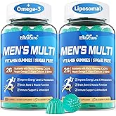 Methylated Multivitamin for Men Gummies, Vegan Omega 3, CoQ10, Zinc, Vitamin A C D3 K2 E B Complex, Calcium, Magnesium, Lycopene - Liposomal Vitamins - Energy, Immune, Bone, Brain, Sugar Free, 120 Cts
