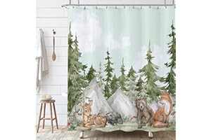 Laifzere Forest Woodland Kids Shower Curtain - Animal Baby Boys Shower Curtain for Bathroom - Tree Nursery Cute Cartoon Bear Cabin Fabric Waterproof 72x72 Inch