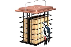 iBorn Suet Feeder Suet Bird Feeders [Double Capacity] for Outside Hanging with Taller Grid for Woodpecker,Metal Brushed Copper（Pack of 1）
