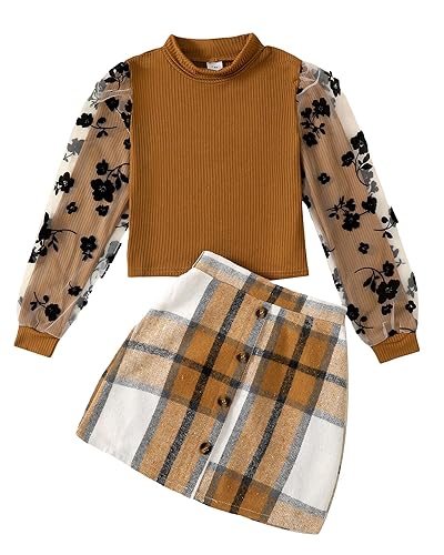 YOURUIKEY Girl Clothes Outfit Skirt Sets Winter Fall Set Size 7 8 Girl  Clothing Set Brown Top Plaid Skirt Cute Teen Girl Dresses in Kenya | Whizz  Skirt Sets