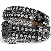 SUOSDEY Rhinestone Skull Belt Men Women Bling Stylish Belt Punk Fashion Studded Leather Belt for Jeans Pants Jacket
