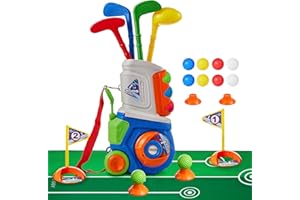 PJG Toddler Golf Set with Mat, Plastic Kids Golf Clubs Ages 1 2 3 4 5 Years Old with 4 Golf Clubs and 10 Balls, Toddler Golf 