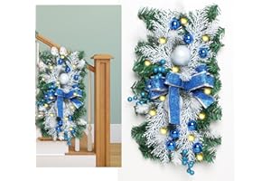 HIIXHC Christmas Swag, Stair Swag Christmas Garland for Stairs, Door, Fireplace, Window, Artificial Christmas Wreath Outdoor Indoor Christmas Decorations (Blue)