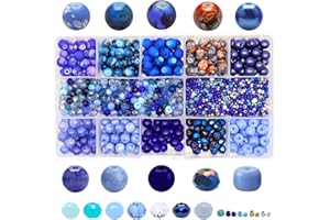 Keip Taoun Blue Glass Beads for Jewelry Making, Bracelet Beads Set, 1000pcs Including 8mm Assorted Round Beads, 6mm Bicone Crystal Beads, 2-4mm Spacer Seed Beads for Earring, Necklace, DIY Crafts