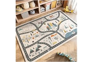 HAZARA Car Play Rugs, Parking Lot Floor Mat Reading Area Toy Area Game Carpet Car City Traffic Hopscotch Crawling Mat Non-Slip Playroom Room Bedroom Carpet(M,120 * 160cm/47 * 63in)