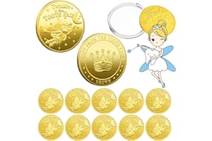 Tooth Fairy Coins, WINDSIUUU 10PCS Lost Teeth Reward Commemorative Coin Dental Tooth Fairy Golden Plated Metal Coin Kids Teeth Change Souvenir Christmas Dentistry Dentist Gifts for Lost Tooth Kids